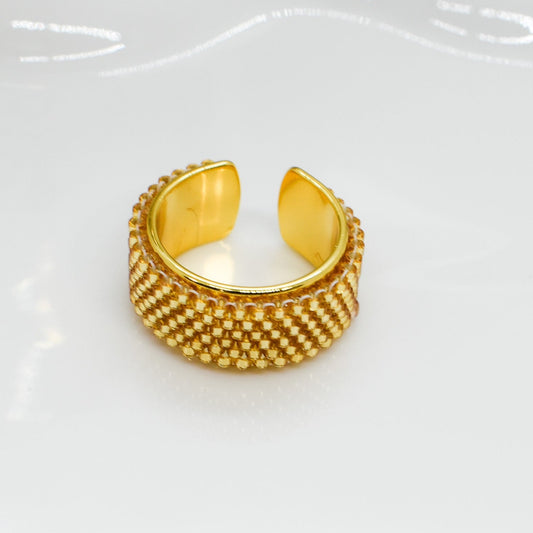 open ring made with golden miyuki beads