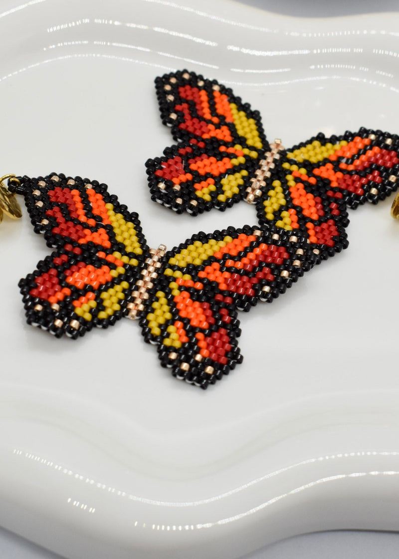 orange butterfly big earrings beaded