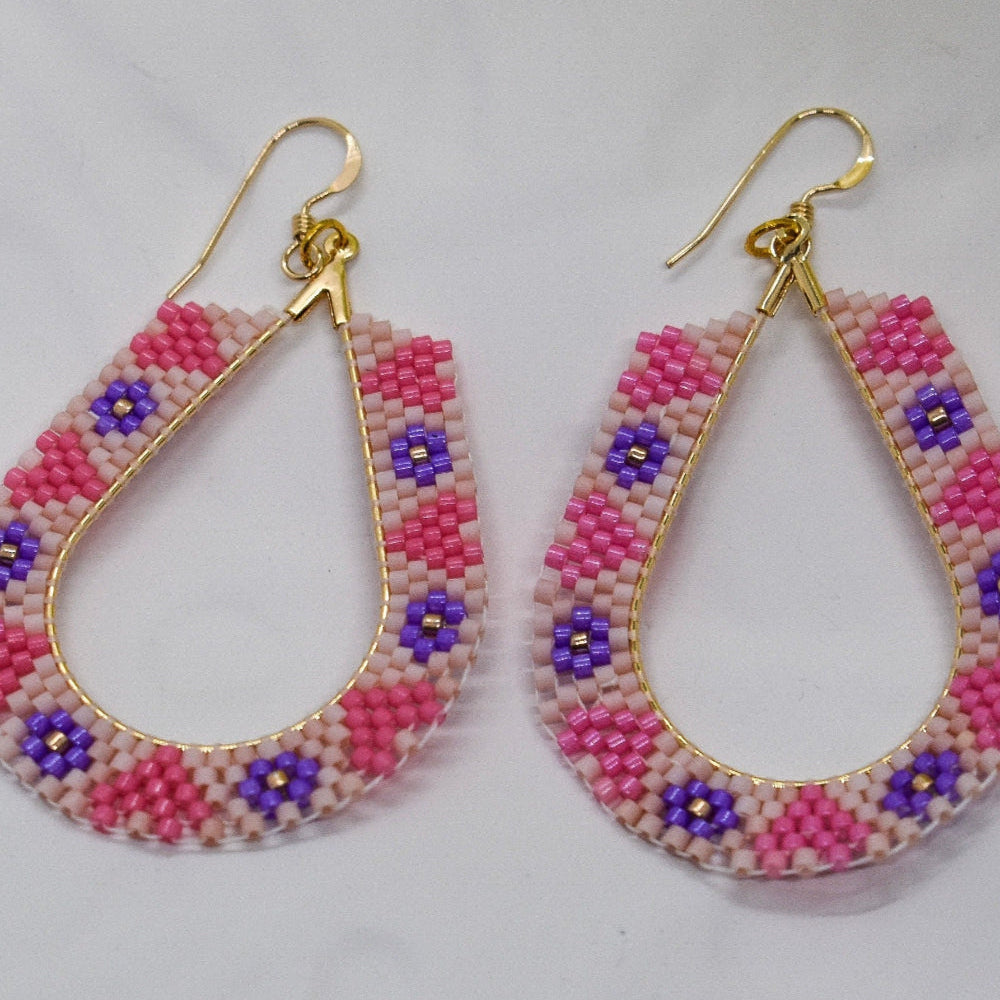 oval pink beaded earrings