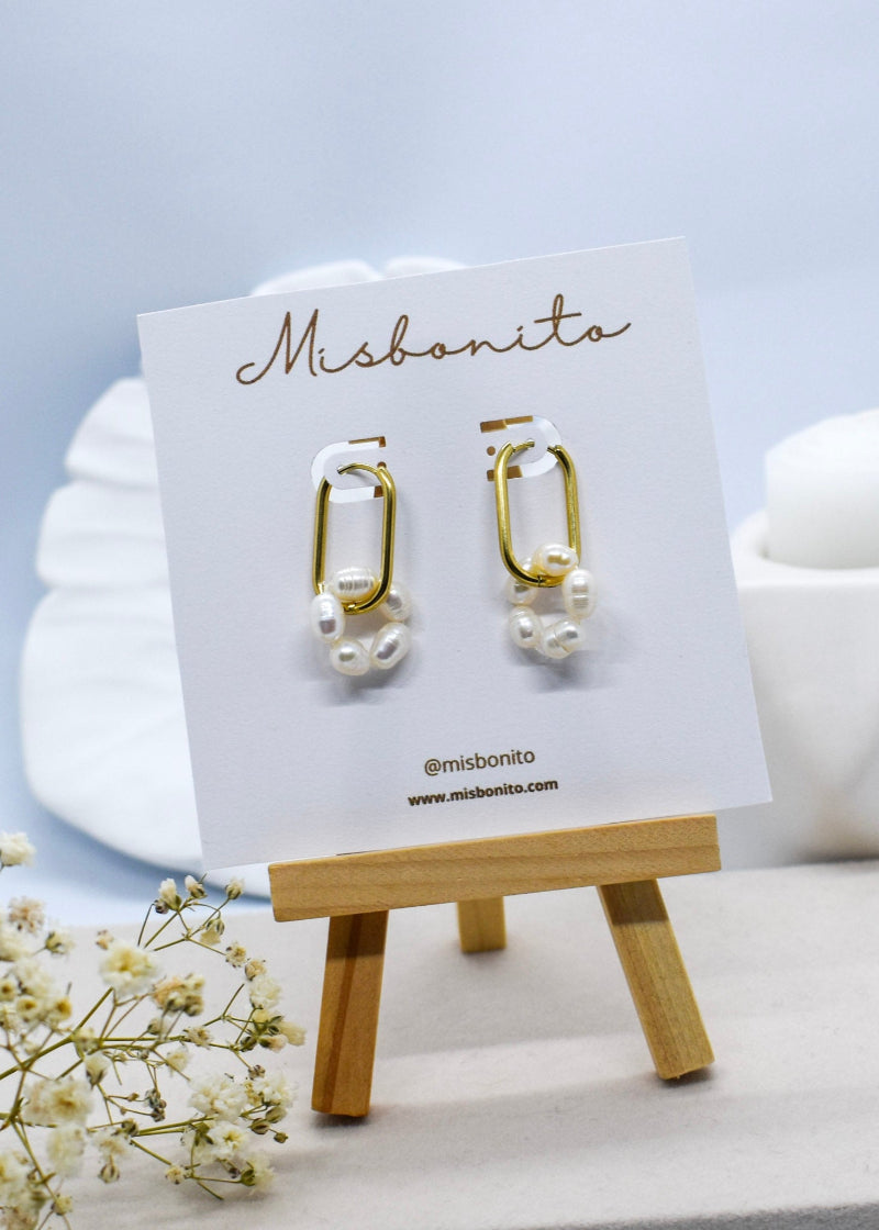 pearl rectangle earrings on a card