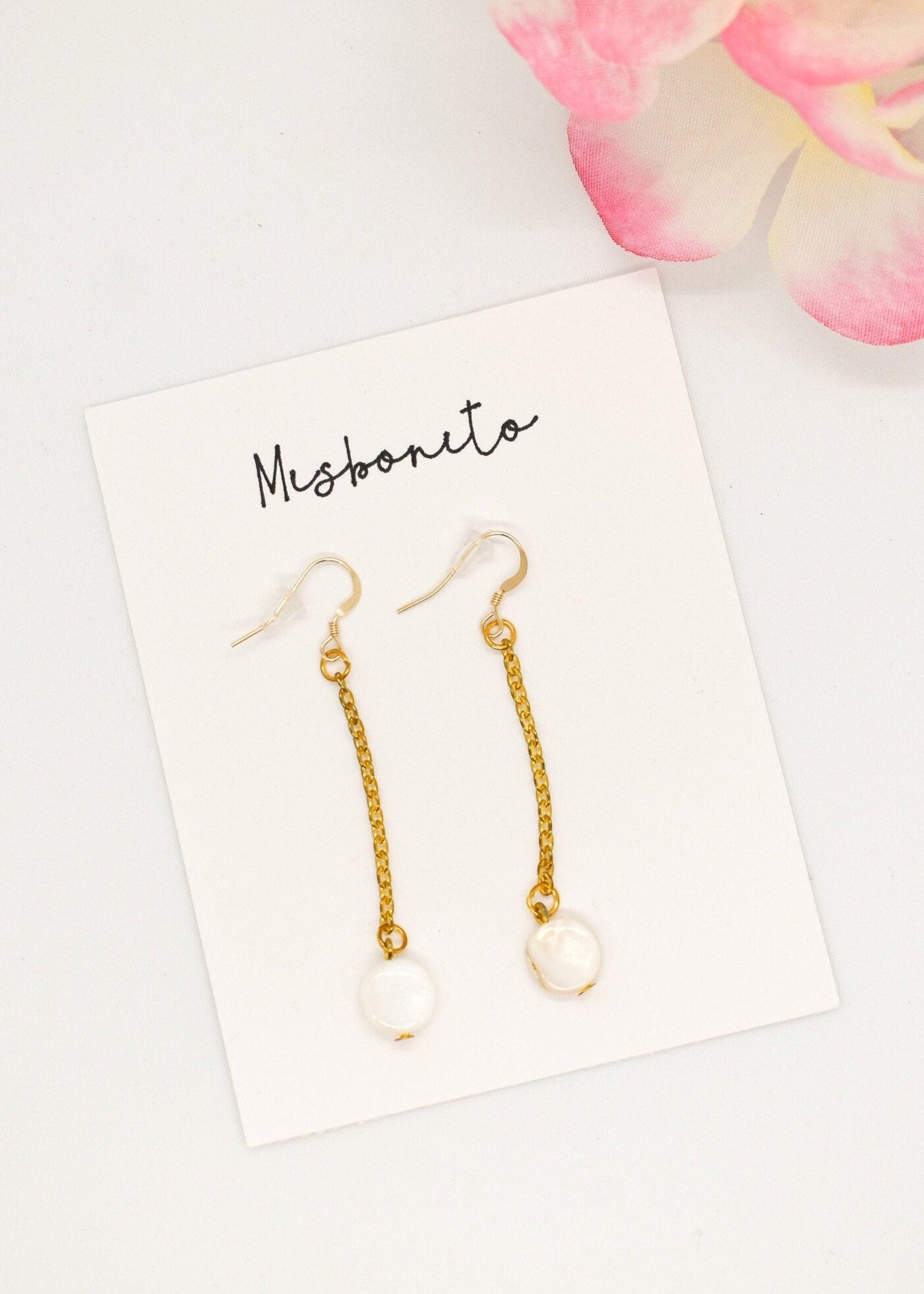 pearl flat 14k earrings