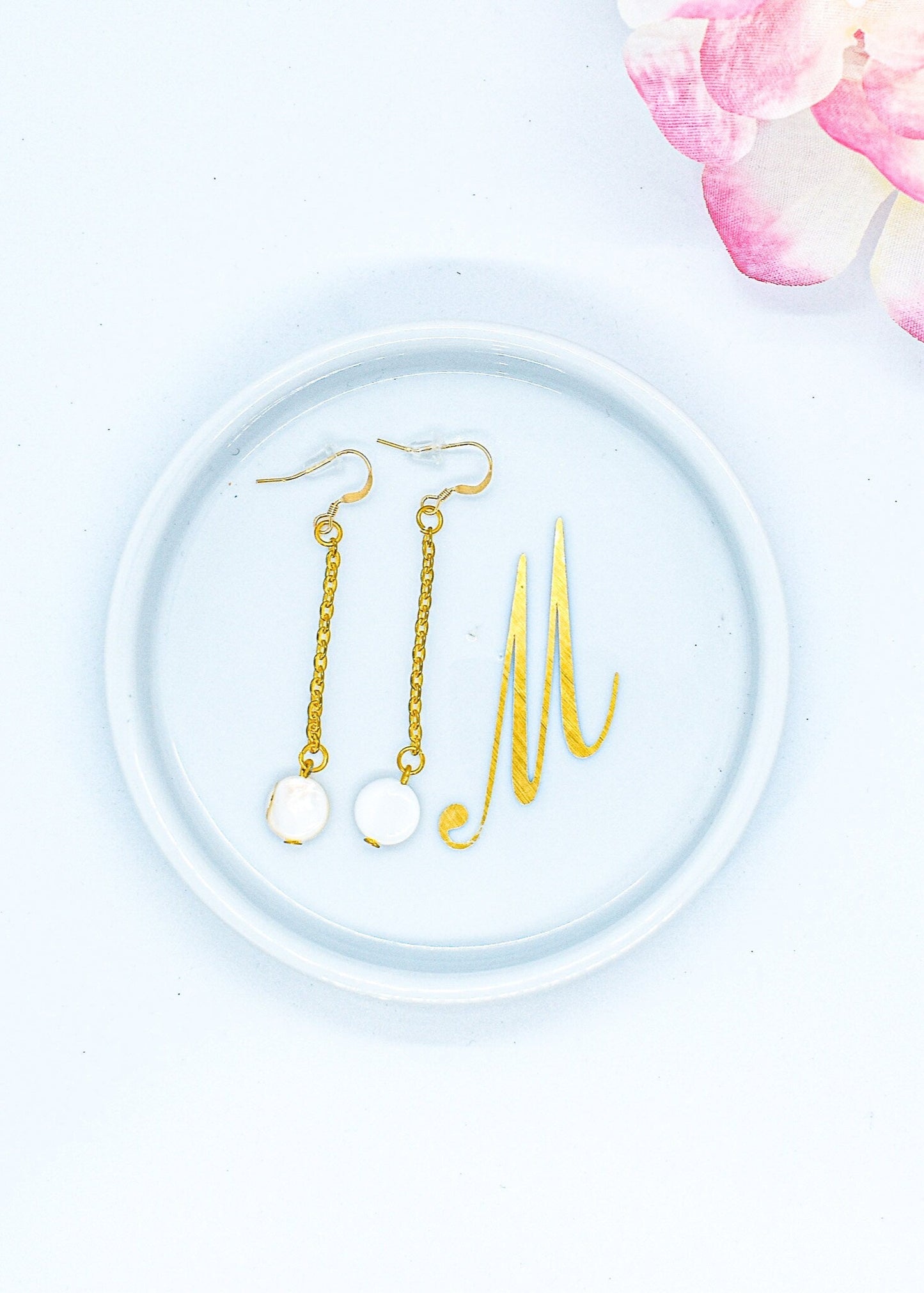 pearl flat 14k earrings
