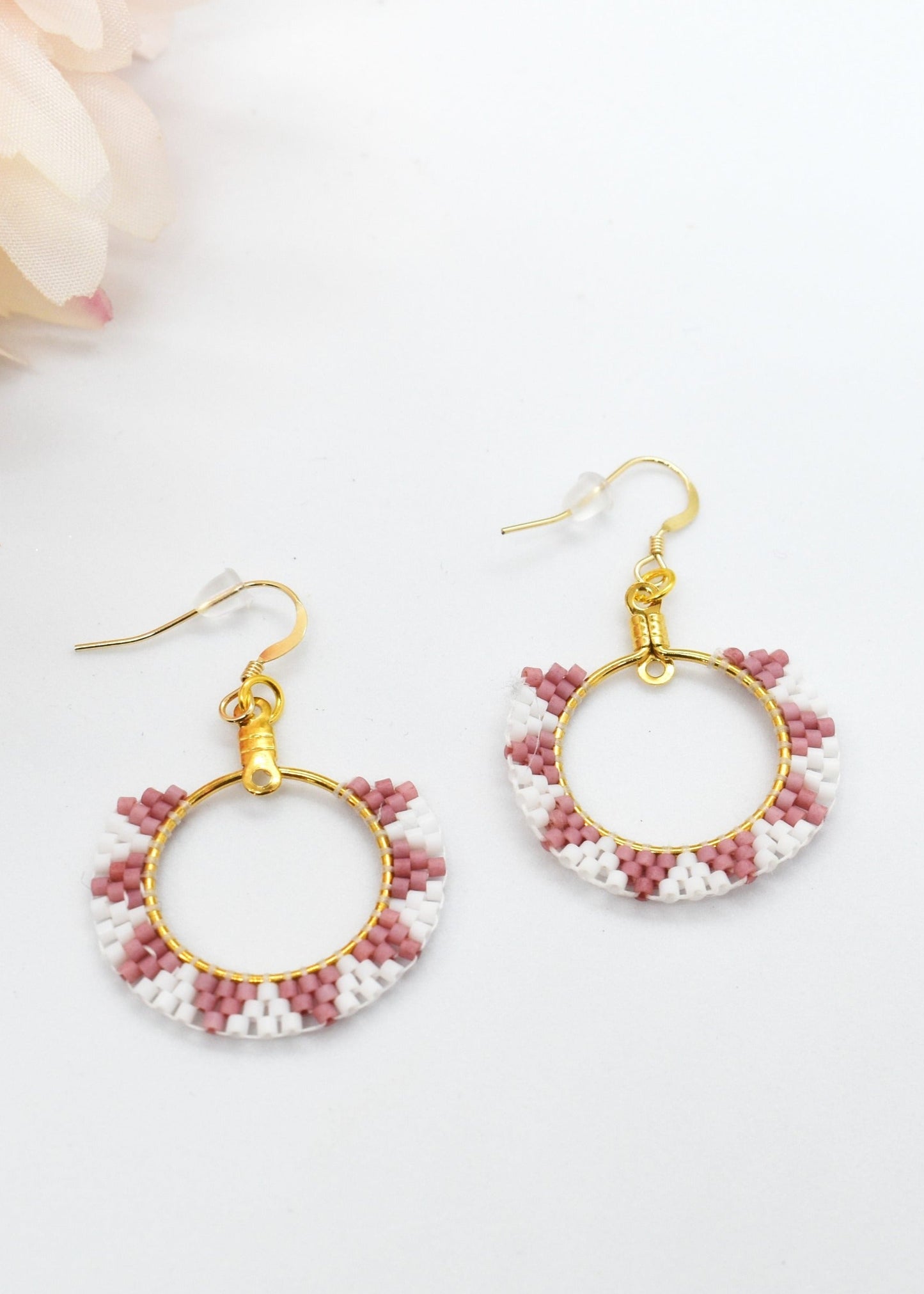 Pink beaded hoop earrings