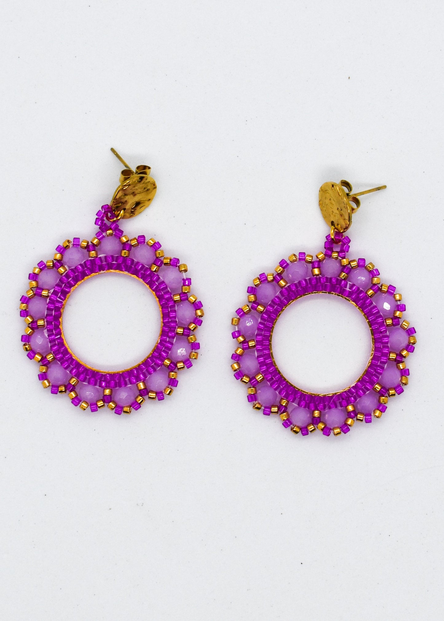 fuchsia round beaded earrings