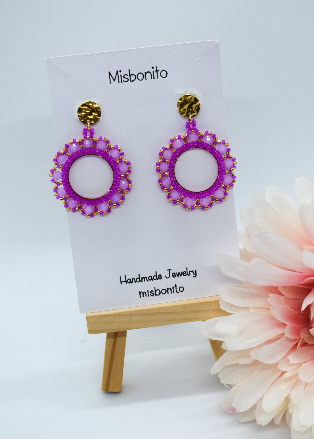 pink round earrings