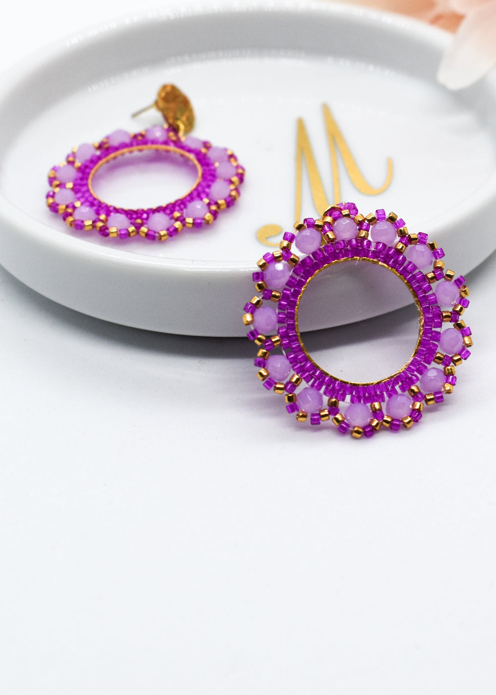 pink round earrings