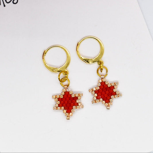 Miyuki red star earrings