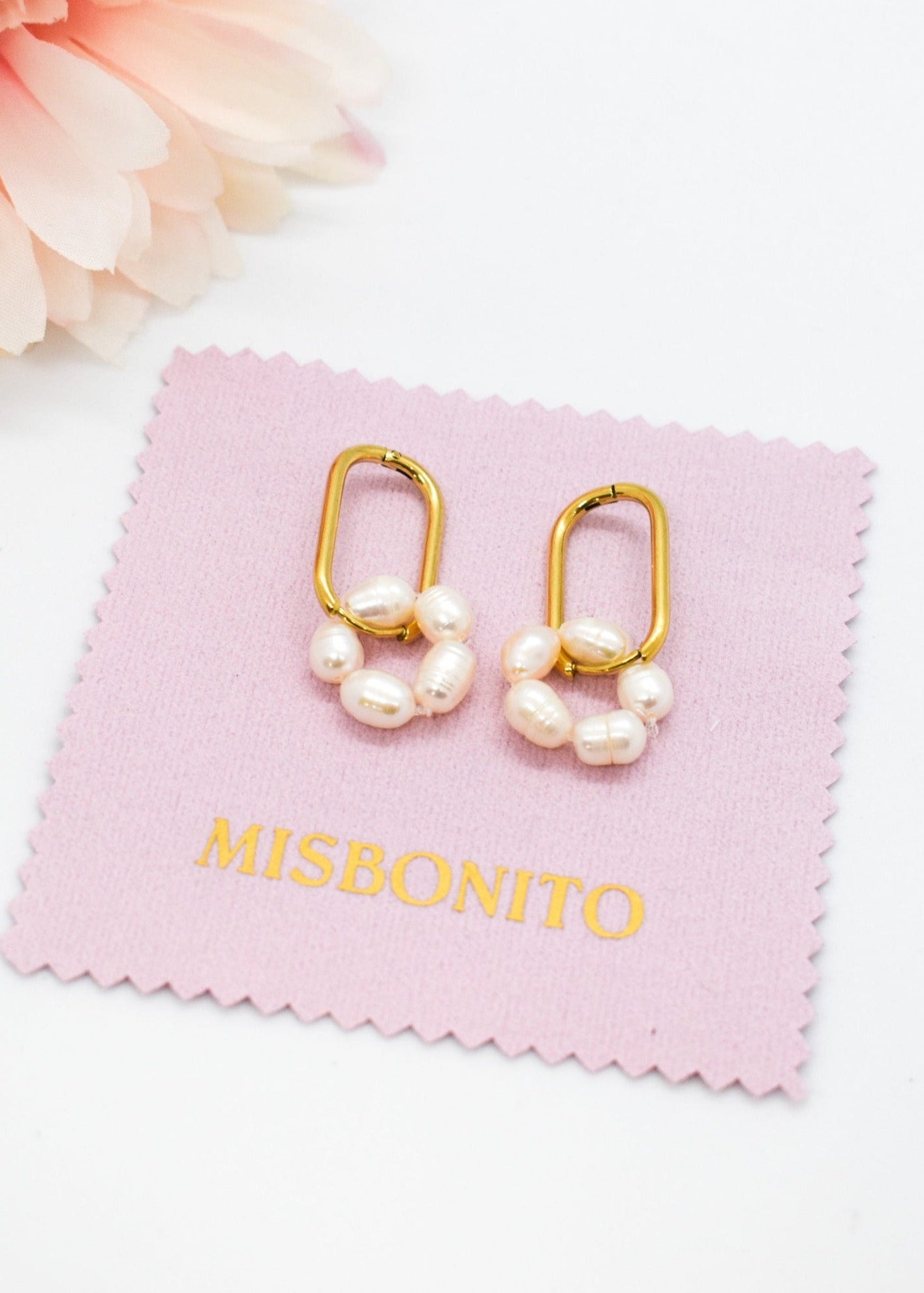 Rectangle pearl hoops