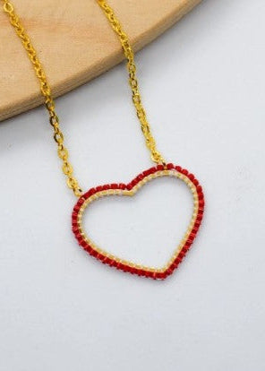 Red Miyuki heart neckalce