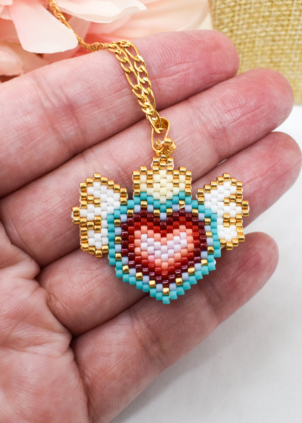 sacred heart beaded neckalce