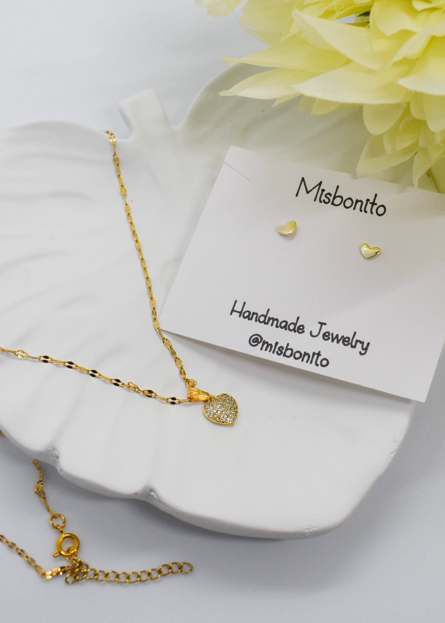 tiny heart earrings and necklace set