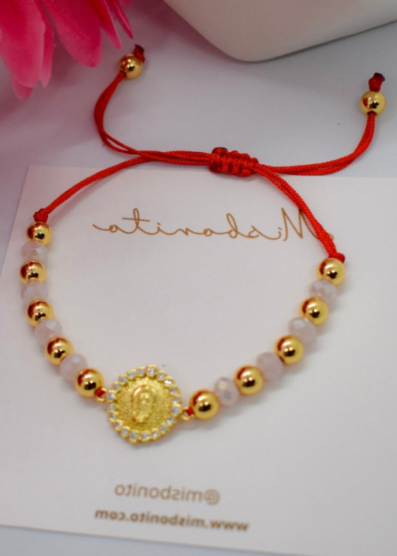 virgin mary bracelet with pink crystal