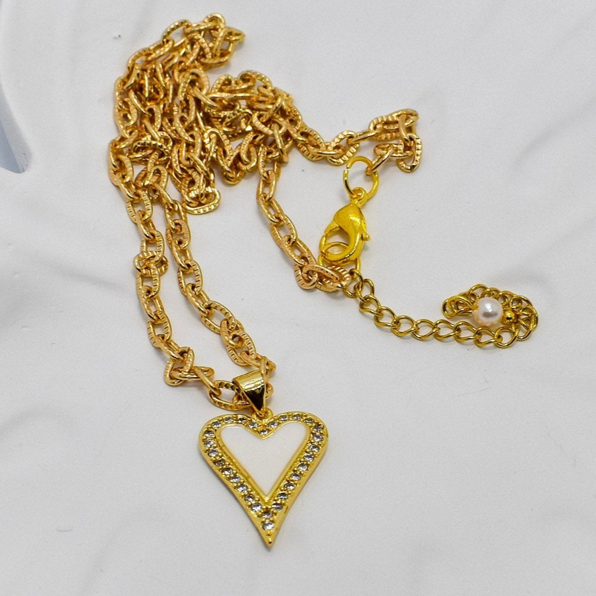 white enamel heart necklaces