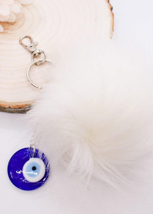 white fur pom pom keychain
