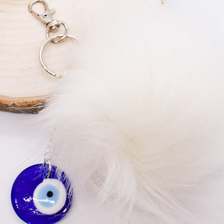 white fur pom pom keychain