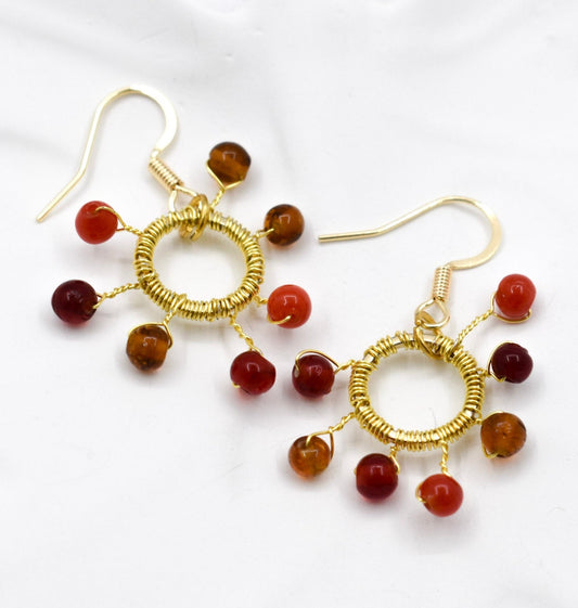 wire wrapped sun agate earrings