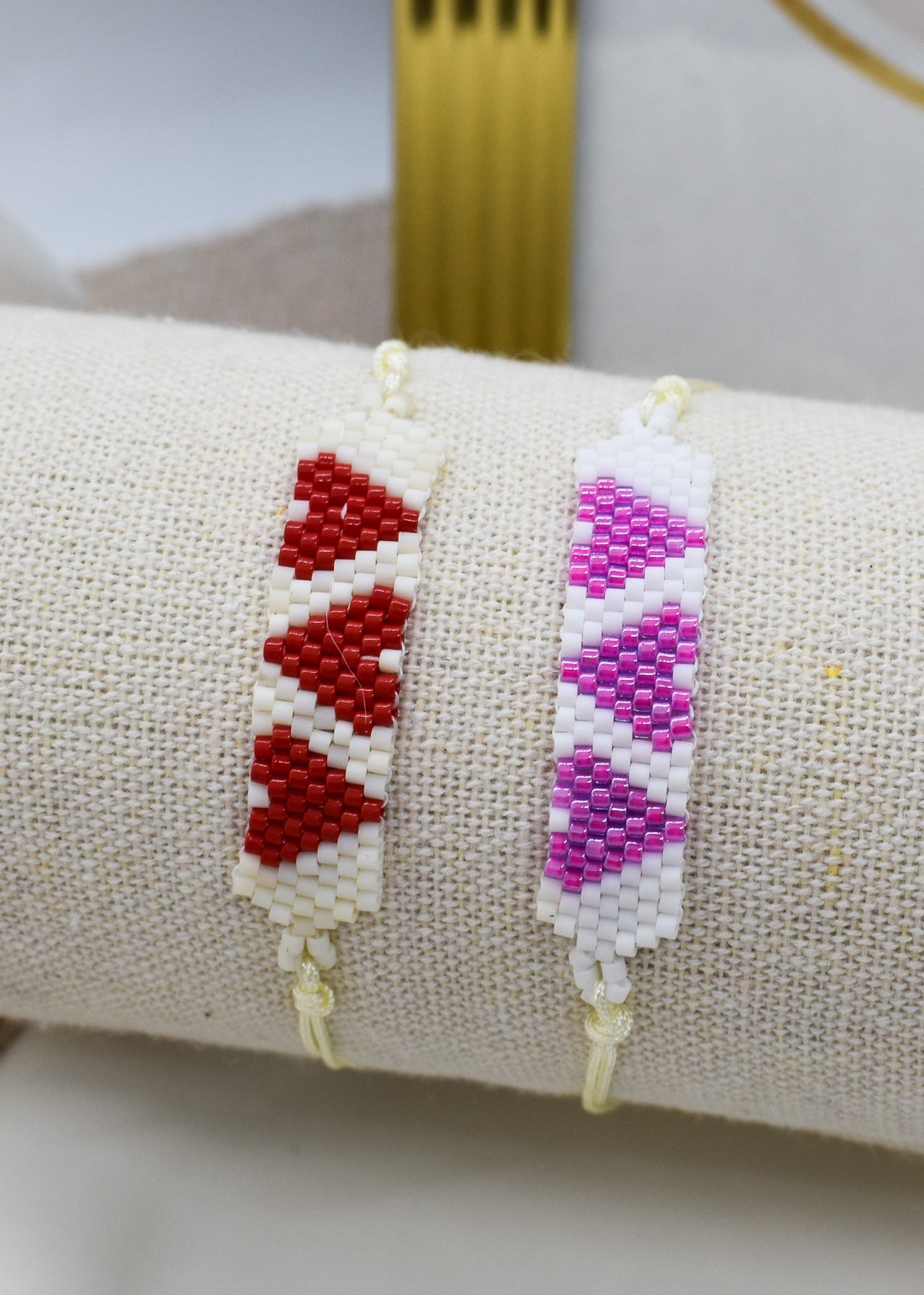 2 heart bracelets made with miyuki beads