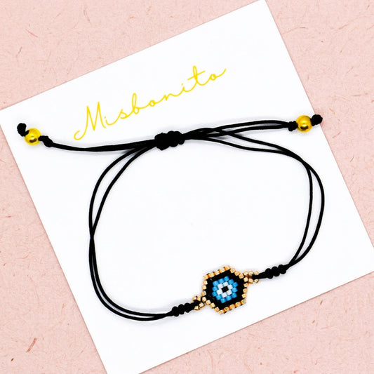 Black small evil eye bracelet