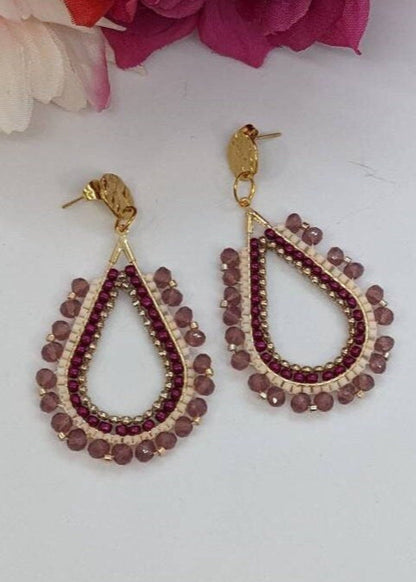 Burgundy oval beaded earringss