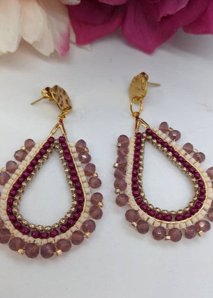 Burgundy oval beaded earringsss