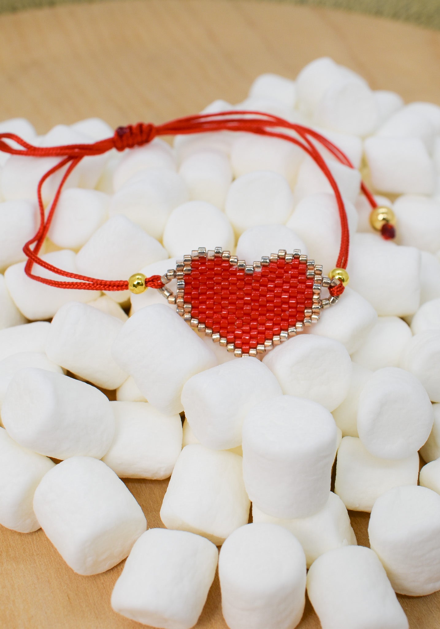 RED HEART BEADED BRACELETS MACRAME