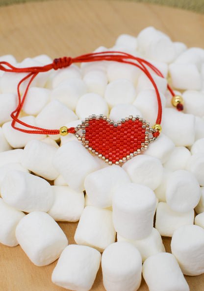 RED HEART BEADED BRACELETS MACRAME