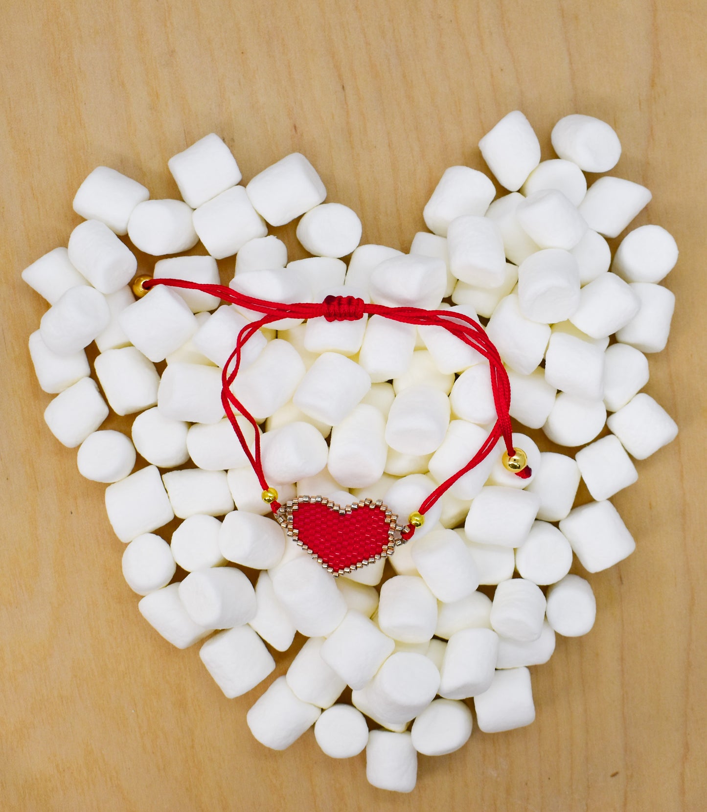 RED HEART BEADED BRACELETS MACRAME