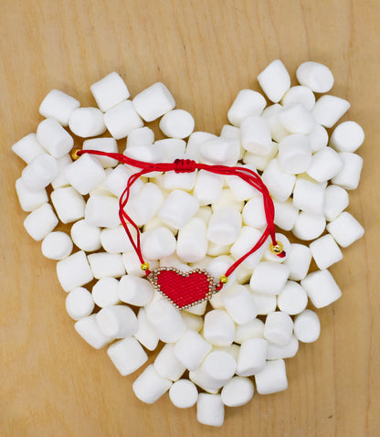 RED HEART BEADED BRACELETS MACRAME