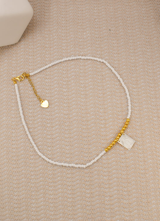 WHITE BEADED SCAPULAR NECKLACE