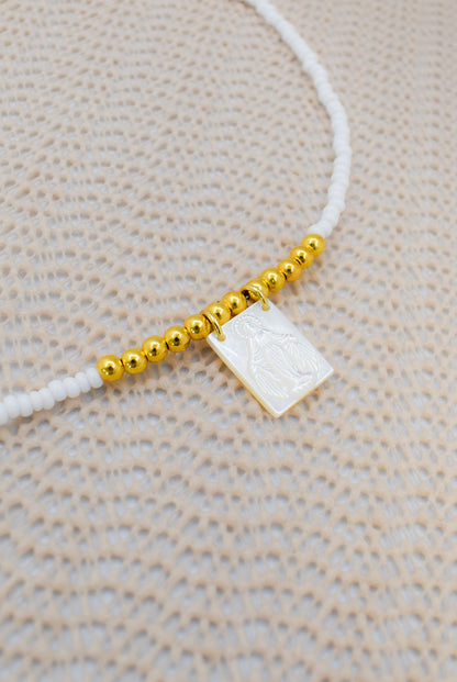 WHITE BEADED SCAPULAR NECKLACE