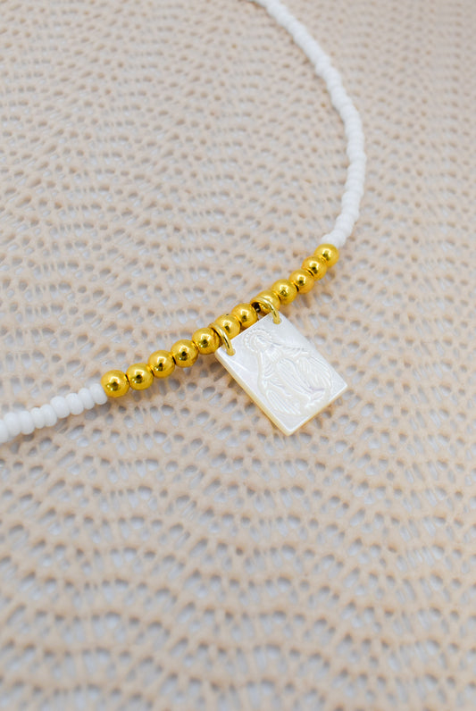 WHITE BEADED SCAPULAR NECKLACE
