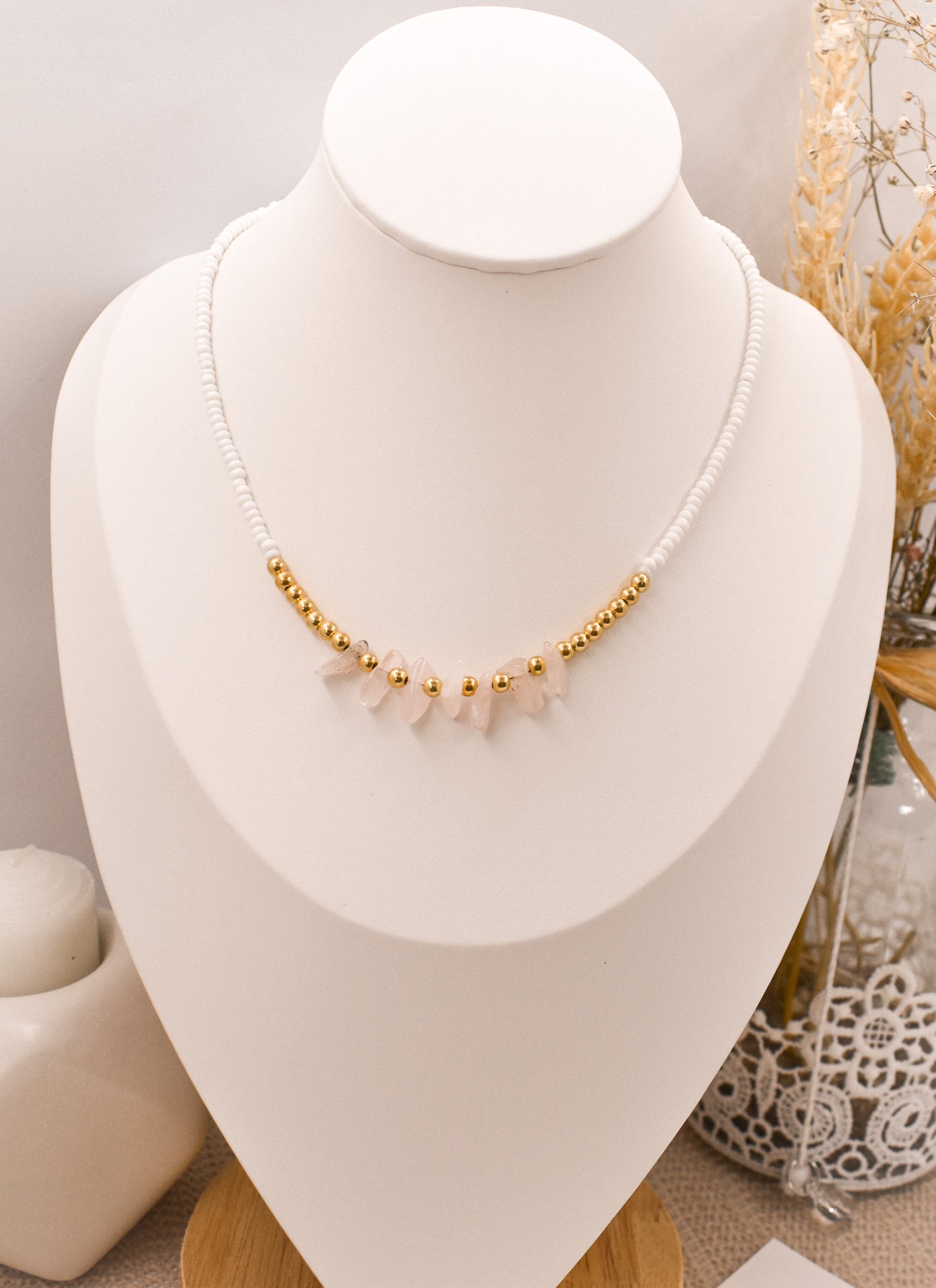 ROSE QUARTZ BEADED NECKLACE