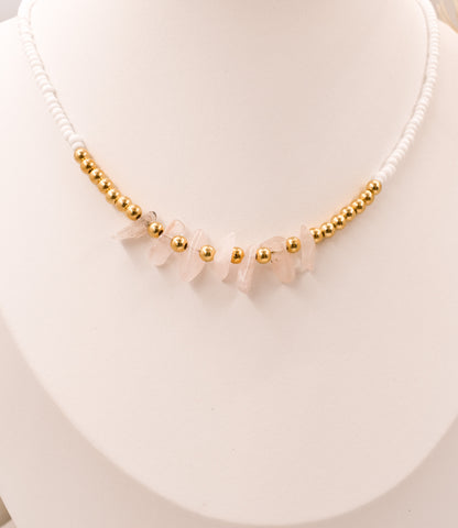 ROSE QUARTZ BEADED NECKLACE