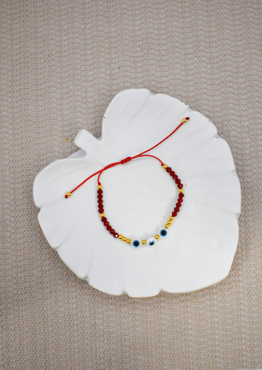 Evil Eye trio Bracelet with Crystals (Red)