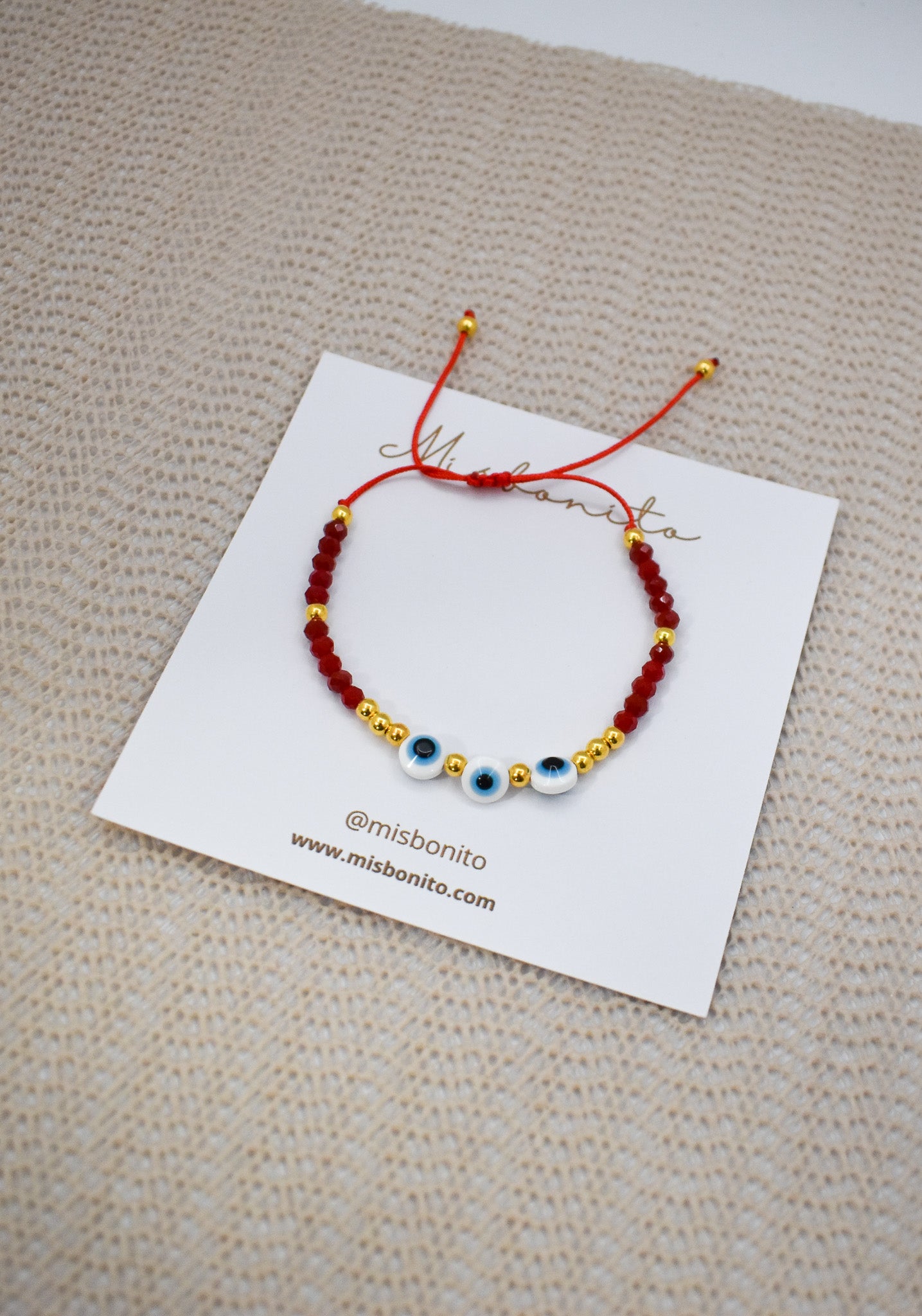 Evil Eye trio Bracelet with Crystals (Red)