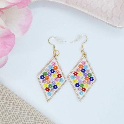 Diamond Shaped Floral Earrings