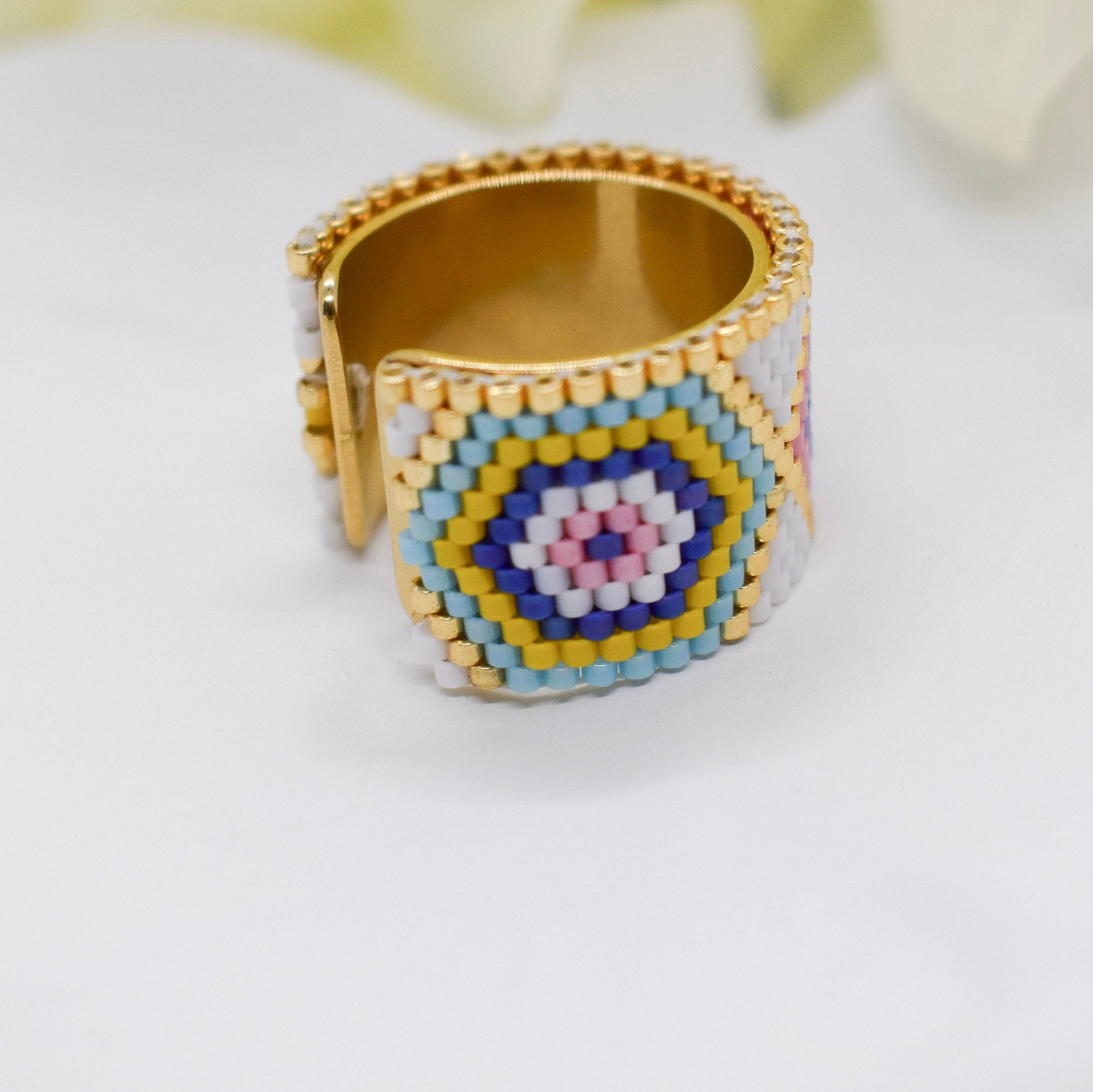 Evil eye beaded ring