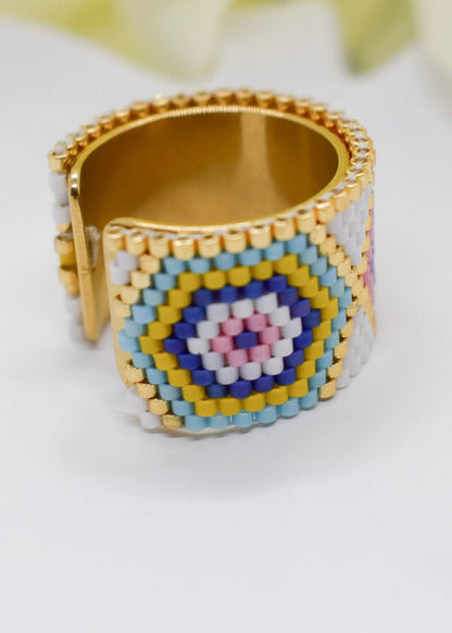 Evil eye beaded ring