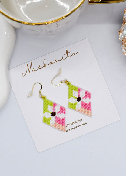 FLORAL BEADED EARRINGS green