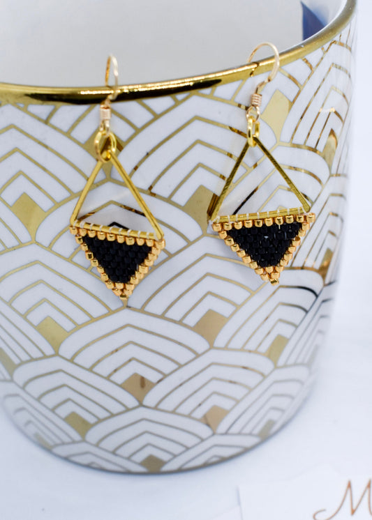 Geometric black beaded earrings