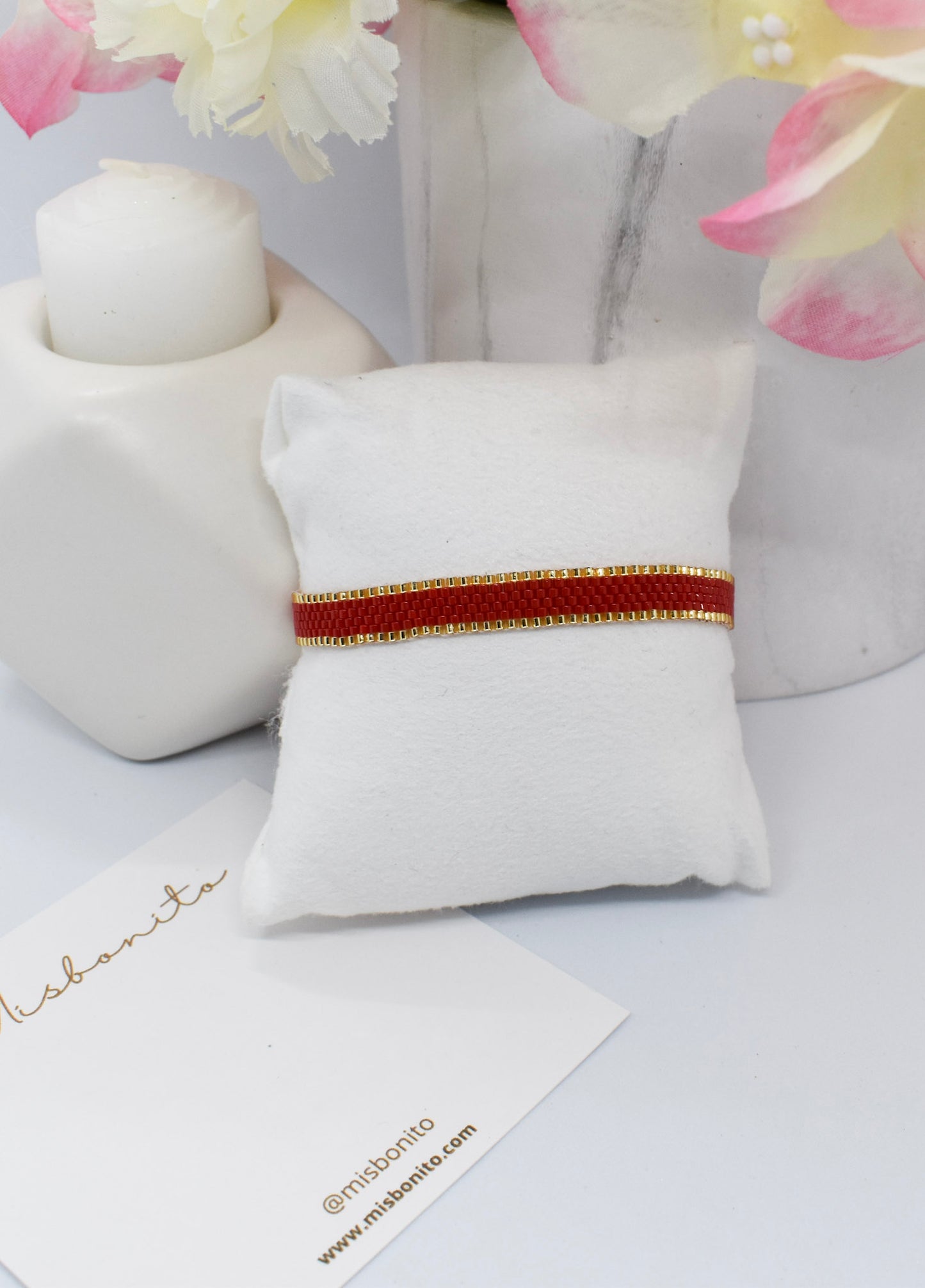 Miyuki beaded bar braceletd red