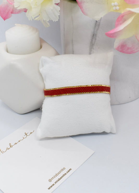Miyuki beaded bar braceletd red