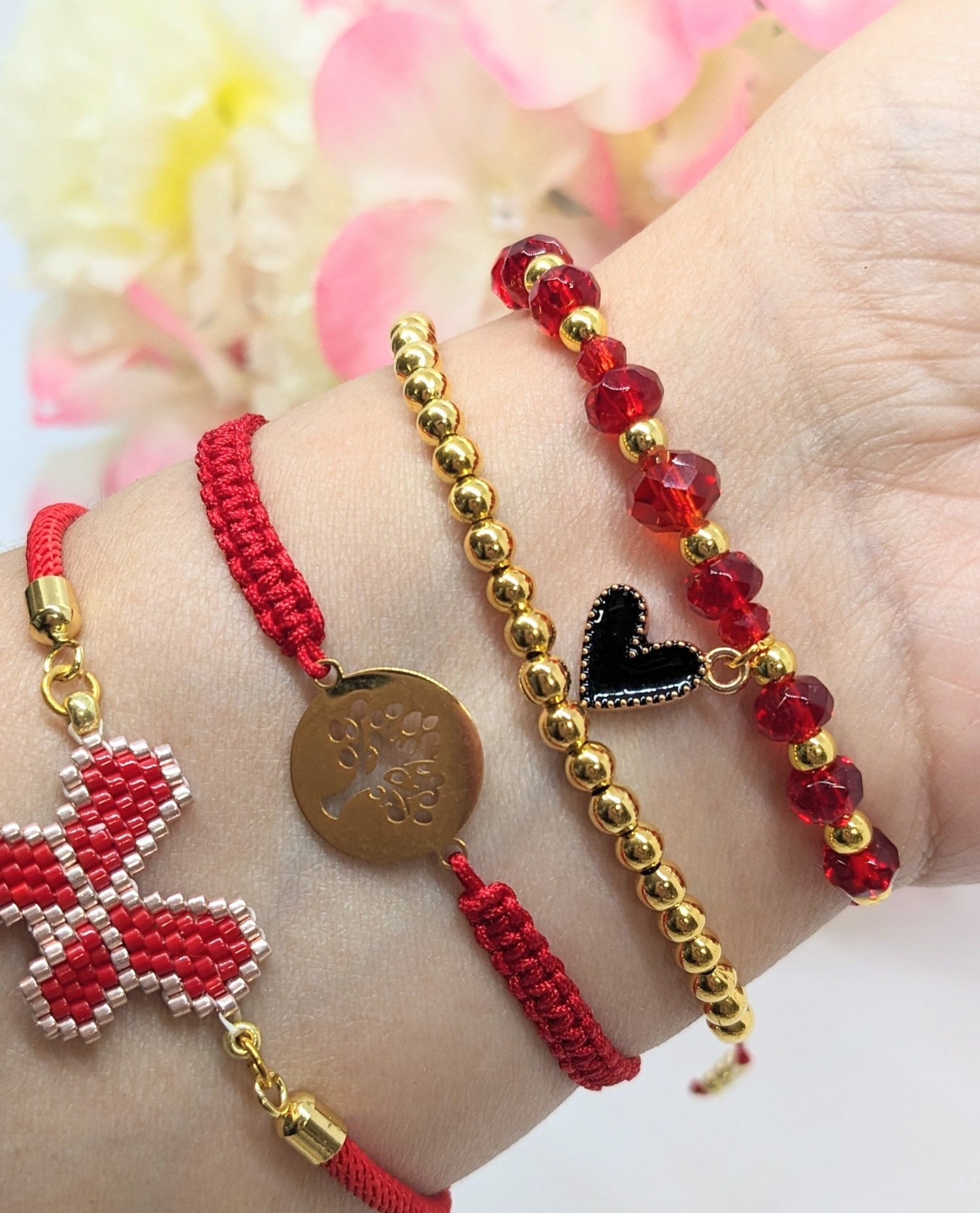 Red bracelet stack