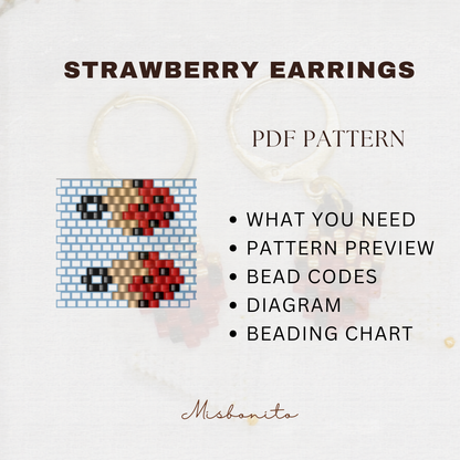 Strawberry earrings with bead pattern on a white background
