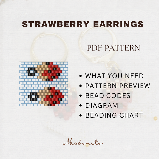 Strawberry earrings with bead pattern on a white background