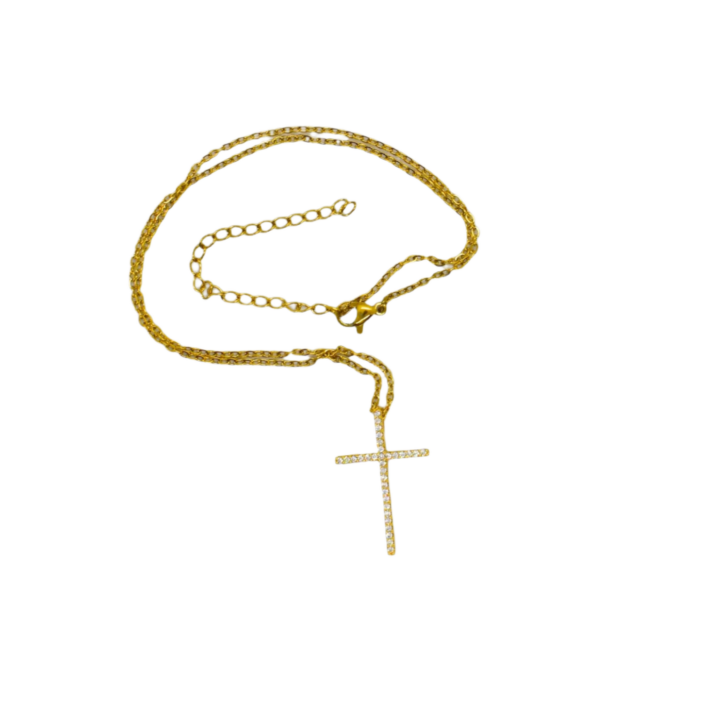 THIN  PAVE CROSS NECKLACE (GOLDEN)