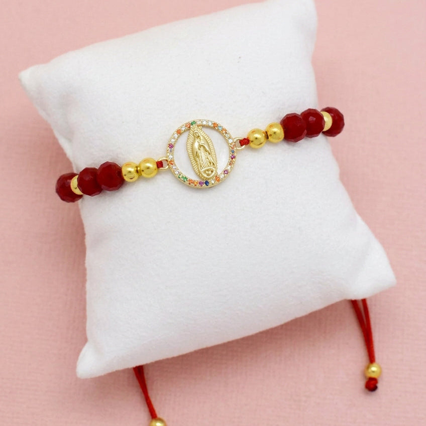 Virgin and crystals Zirconia Bracelet on a white pillow display