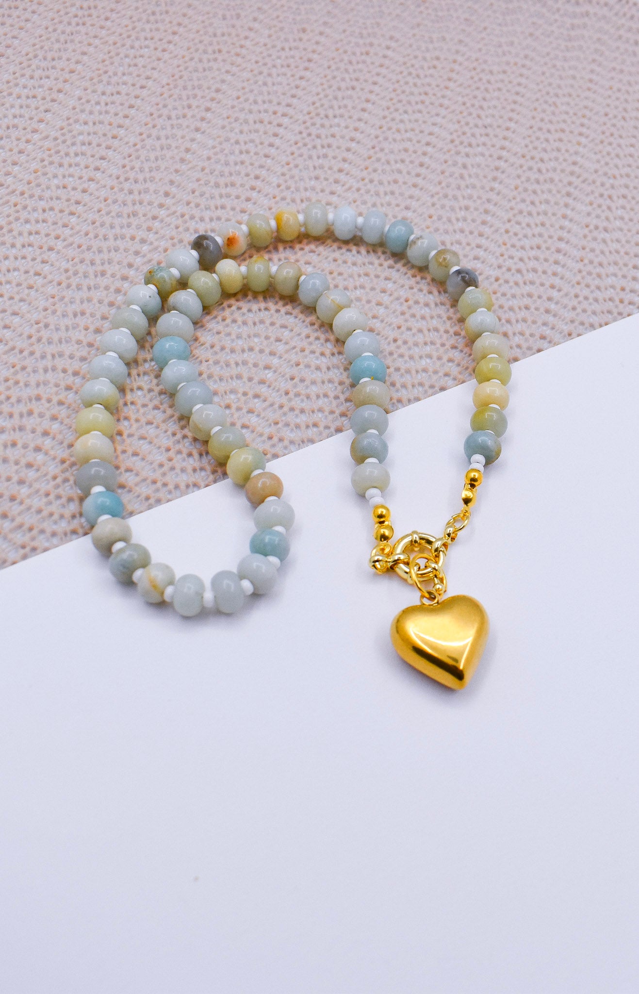 amazonite abacus necklace with a heart
