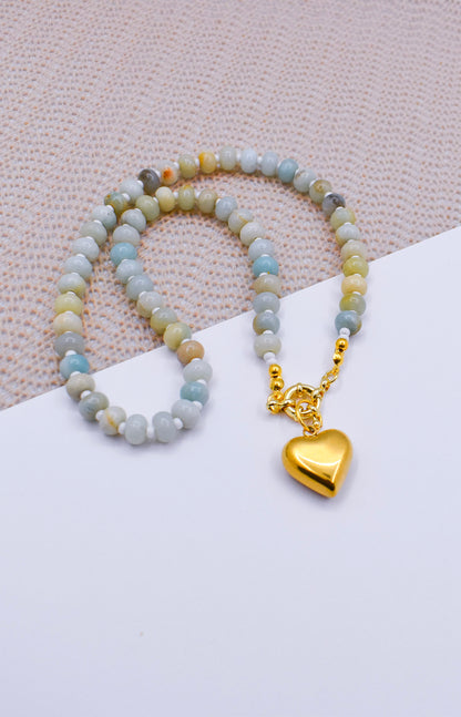 amazonite abacus necklace with a heart