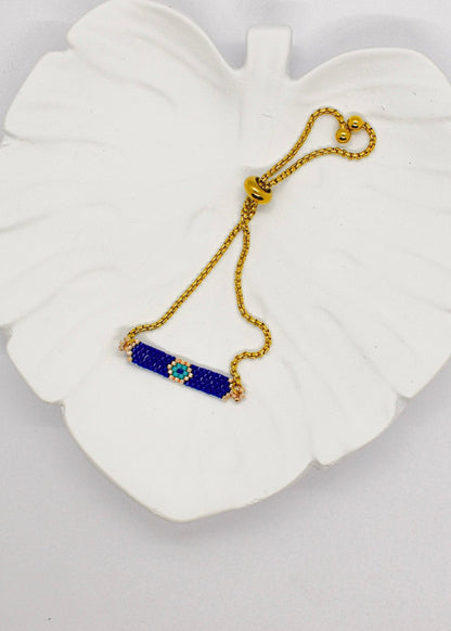 bar evil eye chain bracelet